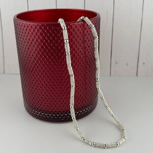 Vintage NAPIER Classic 24" Silver Tone Textured Bar & Ball Bead Necklace